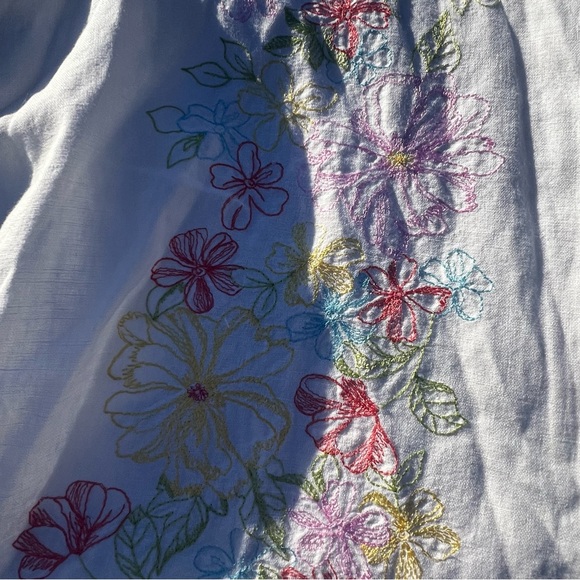 Vintage Erika Linen/Cotton Blend Button Front Floral Embroidered Cream Tunic XL - Picture 2 of 4